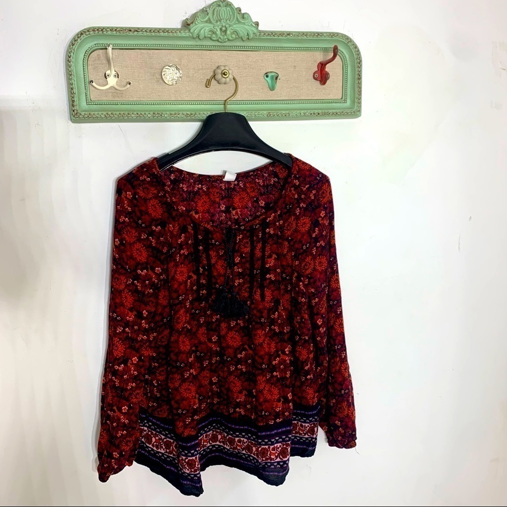 Old Navy Red Long Sleeve Bohemian Floral Peasant blouse relaxed large women’s